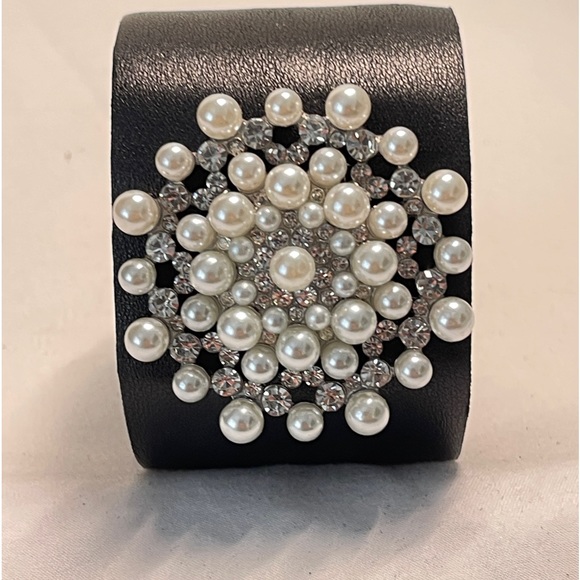 Handmade Lambskin cuff/ bracelet, with crystals stones and pearls . Made in US - Picture 1 of 6